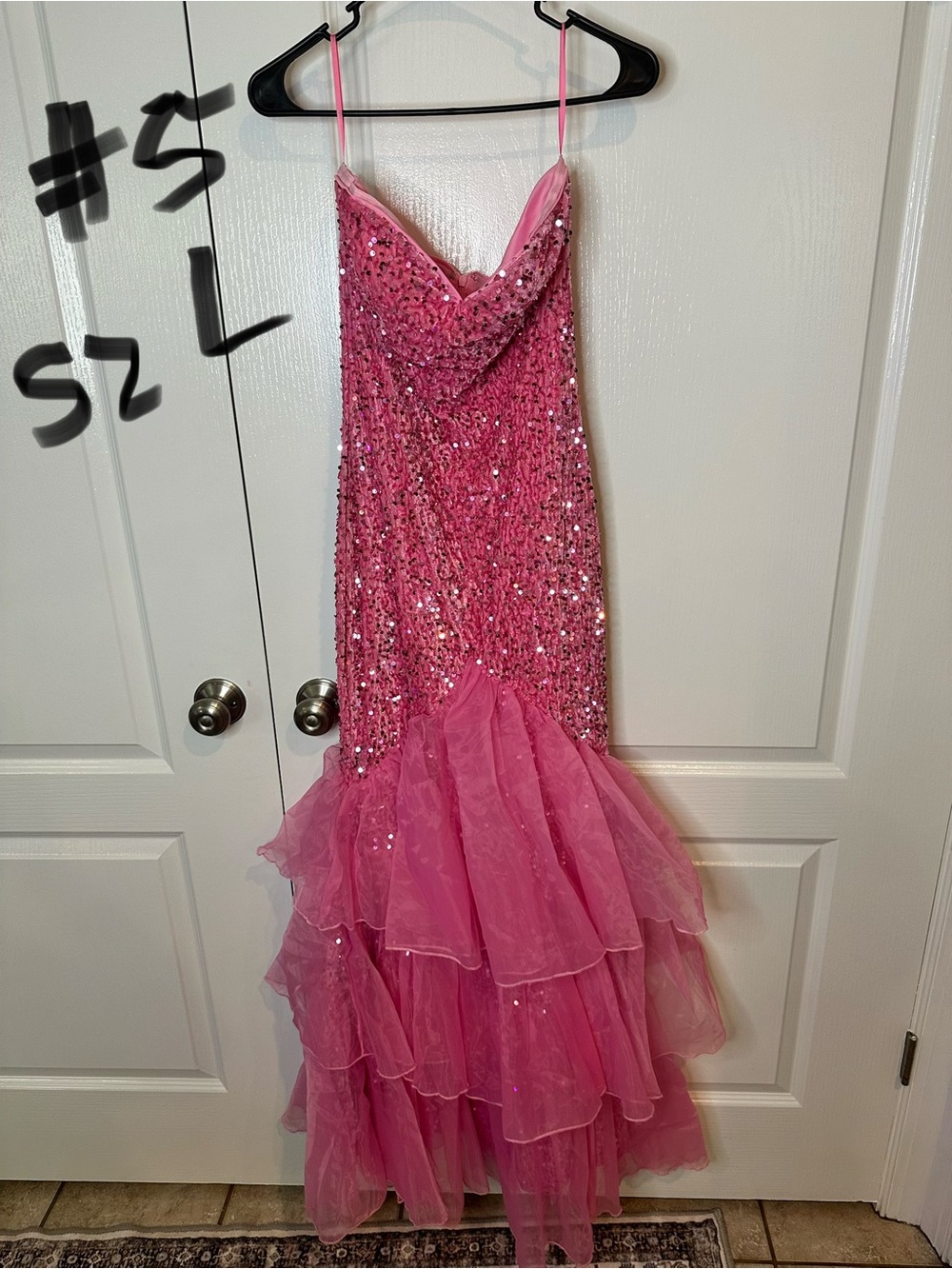Pink Sequin Mermaid Gown with Ruffled Tulle Skirt